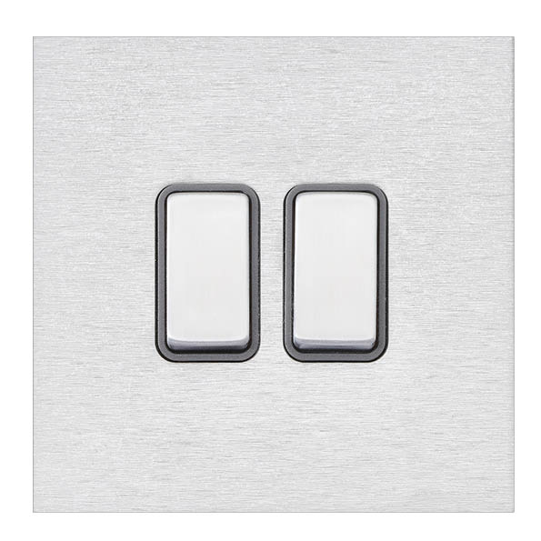 Hamilton Sheer G2 2 Gang Intermediate Switch - Satin Stainless with Quartz Grey Insert