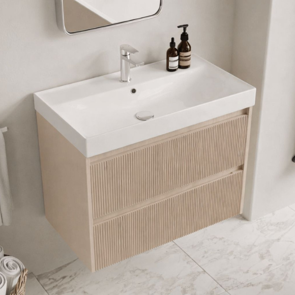 Amor 800mm Fluted Vanity Unit - Cashmere