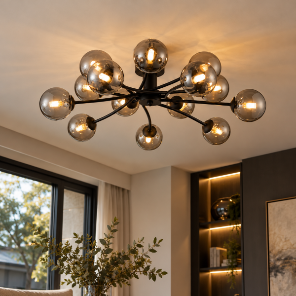 Nocturne 14-Light Smoke Globe Ceiling Light